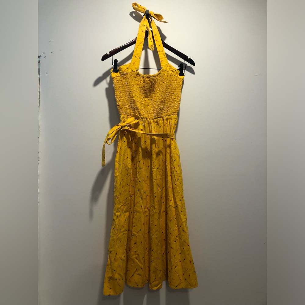 Yellow Halter Tie-Waist Midi Dress